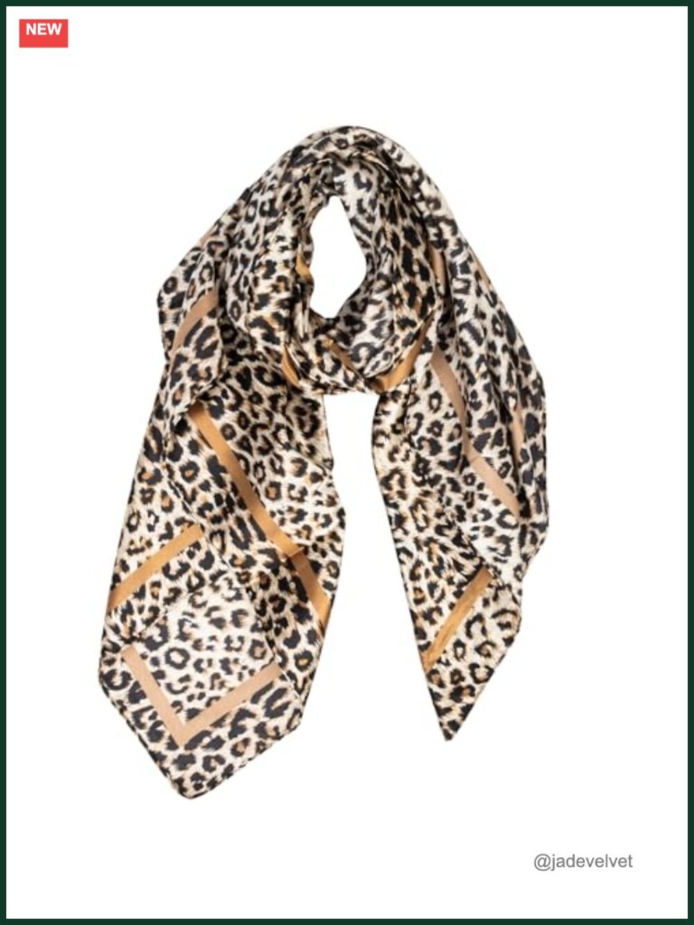Vintage Leopard Print Square Scarf, Light Khaki Satin Silk Feeling Bandana,